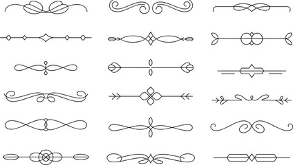 Fototapeta premium Collection of elegant ornamental dividers and borders for design projects sophisticated embellishments decorative elements line art