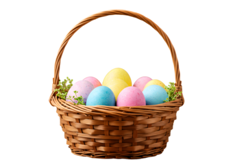 Pastel Easter Eggs in Woven Basket A Springtime Celebration on transparent background