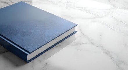 Elegant blue hardcover book on a clean marble surface showcases refined taste and timeless sophistication beautifully