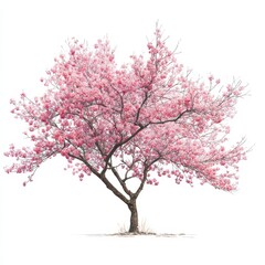 Beautiful Pink Blossom Tree Isolated on White Background