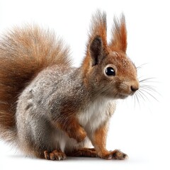 Cute Squirrel with Fluffy Tail Sitting on Ground in Natural Habitat