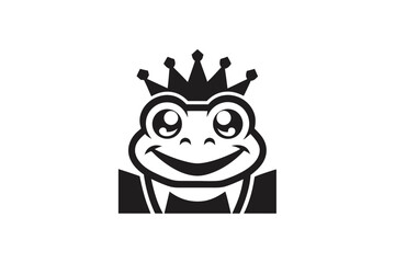 Smiling Frog with Crown on White Background Design Element