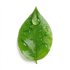 Close-Up of a Fresh Green Leaf with Water Droplets on Surface