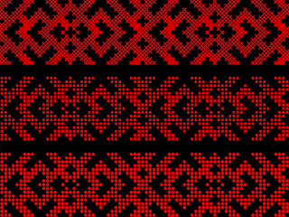 Traditional Ukrainian embroidery pattern, ethnic cross-stitch ornament, red and black geometric folk design, vector seamless border