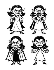 vector set of cartoon character of vampire woman (hand drawing - artwork 1)