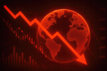 Global Economic Downturn Illustrated by Red Downward Trend Arrow and Stock Market Chart economy recession