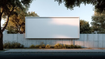 Blank Billboard Mockup on Concrete Wall Near Street with Trees for Advertising and Marketing
