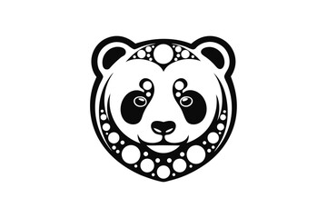 Stylized Panda Head with Circle Ornament in Black and White on White