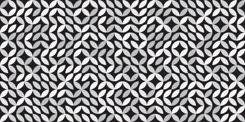 Seamless Geometric Optical Illusion Pattern with Abstract Monochrome Petal Shapes &ndash; Modern Black and White Decorative Repeating Background