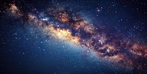 Fototapeta premium Stunning view of a vibrant galaxy with swirling colors and stars, set against a dark cosmic backdrop