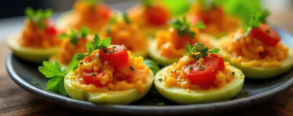 Vibrant Vegetarian Appetizers A Colorful Close-Up of Delicious Bite-Sized Snacks Perfect for a Light Meal or Party