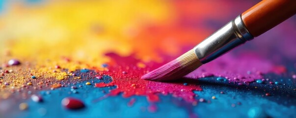 Paintbrush poised above vibrant canvas, ready to create.  A close-up image symbolizing artistic passion, limitless potential, and the exciting future of creative expression.