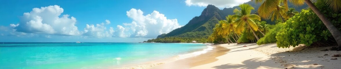 Tranquil Hawaiian Beach Golden Sand, Turquoise Waters, Swaying Palms, Tropical Paradise Perfect for Travel and Vacation Themes