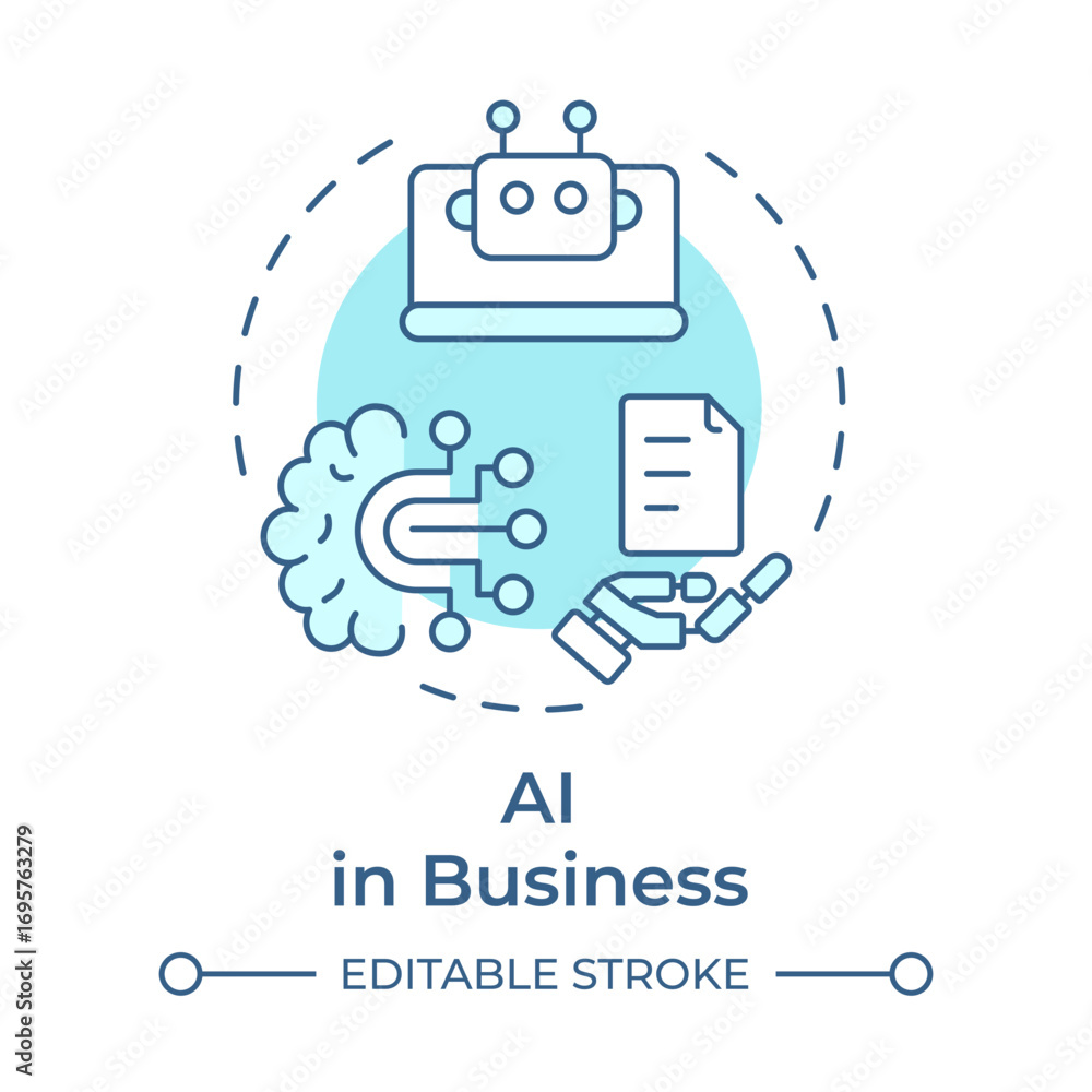 Poster ai in business soft blue concept icon. documentation management, artificial intelligence. round shap