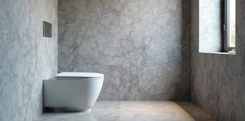 Serene Modern Bathroom Sleek White Toilet, Gray Tiles, Chrome Fixtures, Luxurious Space