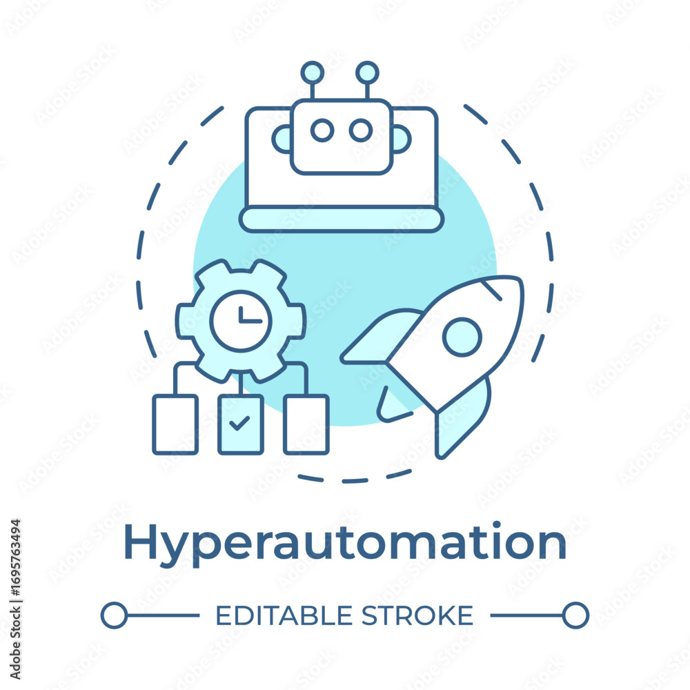 Poster hyperautomation soft blue concept icon. task management, workflow. efficiency growth. round shape li