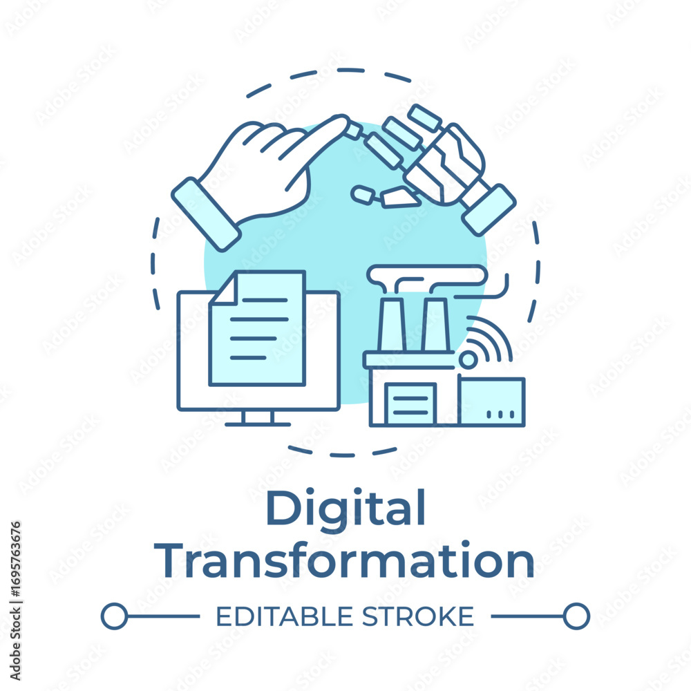 Poster digital transformation soft blue concept icon. iot factory, internet documentation. round shape line