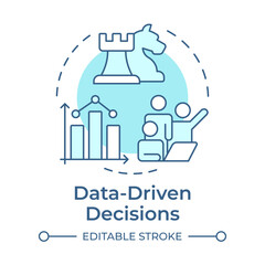 Data-driven decisions soft blue concept icon. Statistical chart, teamwork management. Round shape line illustration. Abstract idea. Graphic design. Easy to use in infographic, presentation