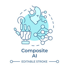 Composite AI soft blue concept icon. Machine learning, artificial intelligence. Round shape line illustration. Abstract idea. Graphic design. Easy to use in infographic, presentation