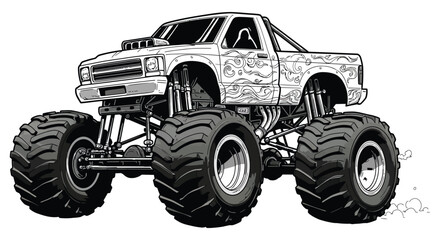 monster truck with large wheels and detailed design silhouette © AL-AMIN