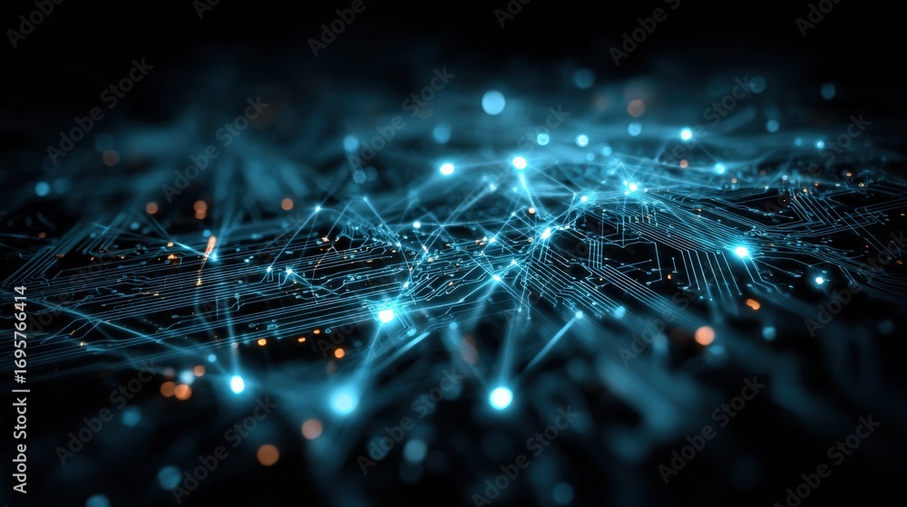 Poster abstract technology background with interconnected lines and nodes, representing digital network and