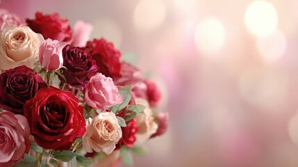 Naklejka premium Elegant Bouquet of Roses: Romantic Floral Arrangement for Celebrations and Special Occasions with Bokeh Background