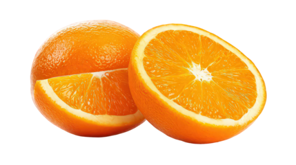Two Orange Halves with Sparkling Texture on Transparent Background