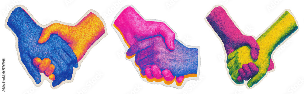 Poster png colorful handshake unity illustration, element set on transparent background