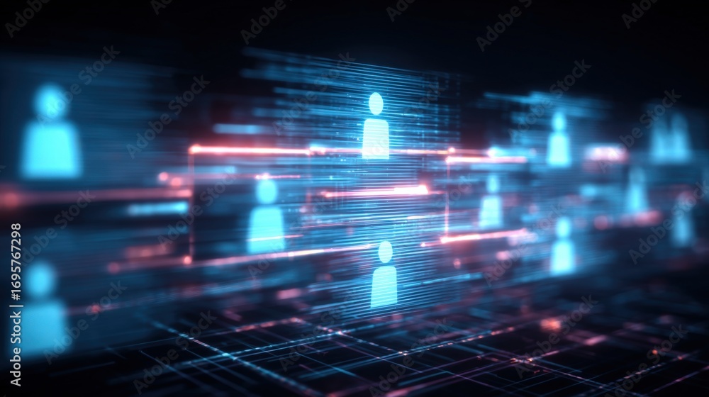 Poster digital network visualization: conceptual illustration of connected individuals in a modern data spa