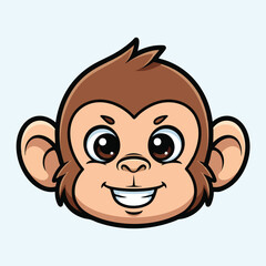 Cute Cartoon Monkey Face Smiling Illustration.