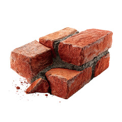 Png of a red brick wall section isolated on transparent background, showcasing the texture and construction details of the brickwork with broken pieces