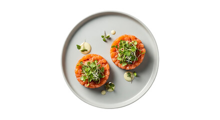 Salmon Tartare with Microgreens isolated on a transparent background