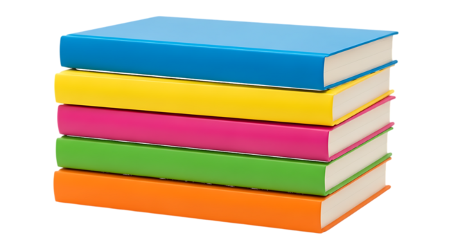 Stack of colorful books isolated on a transparent background