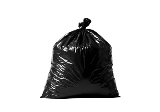 Black Plastic Trash Bag Tied Isolated on White Background isolated on transparent background