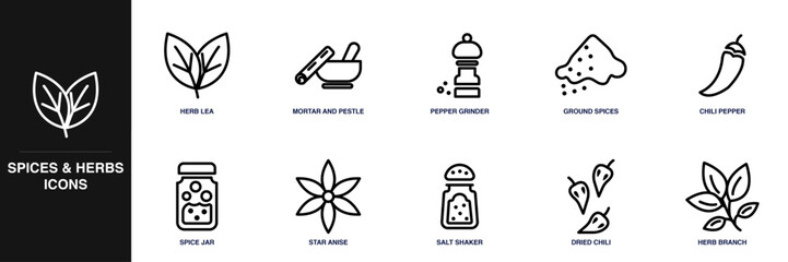 Spices & Herbs Line Icon Set © SkyPark