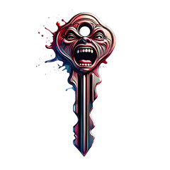 Screaming Key Digital Art Surreal Key Design Horror Art Abstract Key Illustration on transparent background