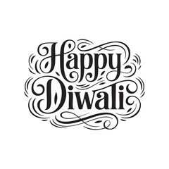 Elegant Happy Diwali Typography Designs in Black & White – Festive Calligraphy Collection