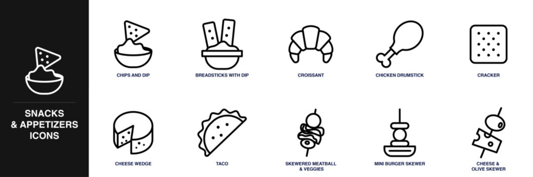 Snacks & Appetizers Line Icon Set