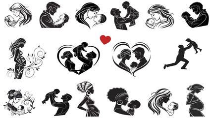 Obraz premium Mother’s Day and Father’s Day Silhouette Collection – Family Love Art Vector Set.