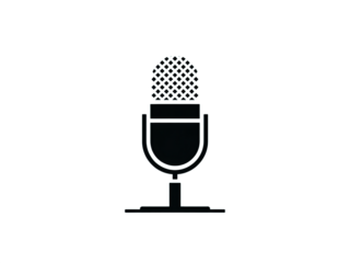 Microphone Icon in Neon Style on Dark Background Illustration