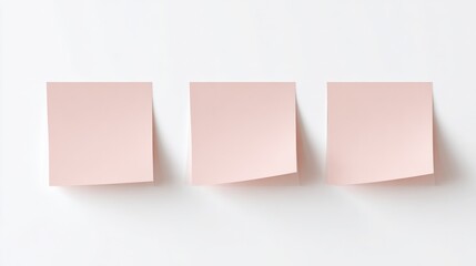 Three Pink Sticky Notes on a White Wall, Office Reminder, Message Template, or Mockup