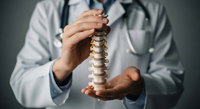 Doctor holding spine model medical anatomy