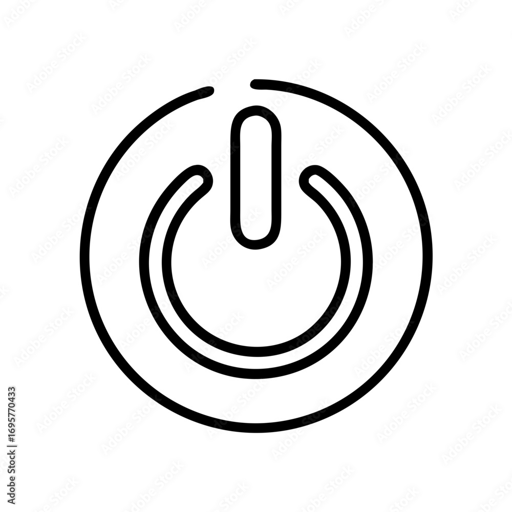 Poster power button icon in minimalist design with black outline