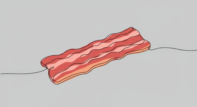 A minimalist line drawing of a single bacon strip. Simple, elegant, single continuous line on a plain background.