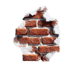 Png of a damaged red brick wall isolated on transparent background, showcasing its texture and construction, perfect for architectural or construction themes