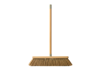 Closeup View of a Traditional Broom with a Wooden Handle and Bristles isolated on transparent background