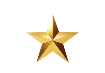 Golden five point star on a solid black background rendering