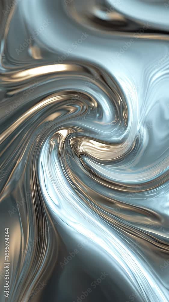 Poster abstract liquid metal swirl with smooth flowing curves and reflective surface creating dynamic fluid