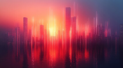 Fototapeta premium Futuristic cityscape with vibrant neon reflections and ethereal glow