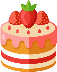 Strawberry birthday cake icon , white background 